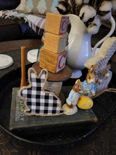 Black/White Checked Easter bunnies. Share NOW. #bunnies #blackandwhitechecked #farmhouse #Easter #eclecticredbarn